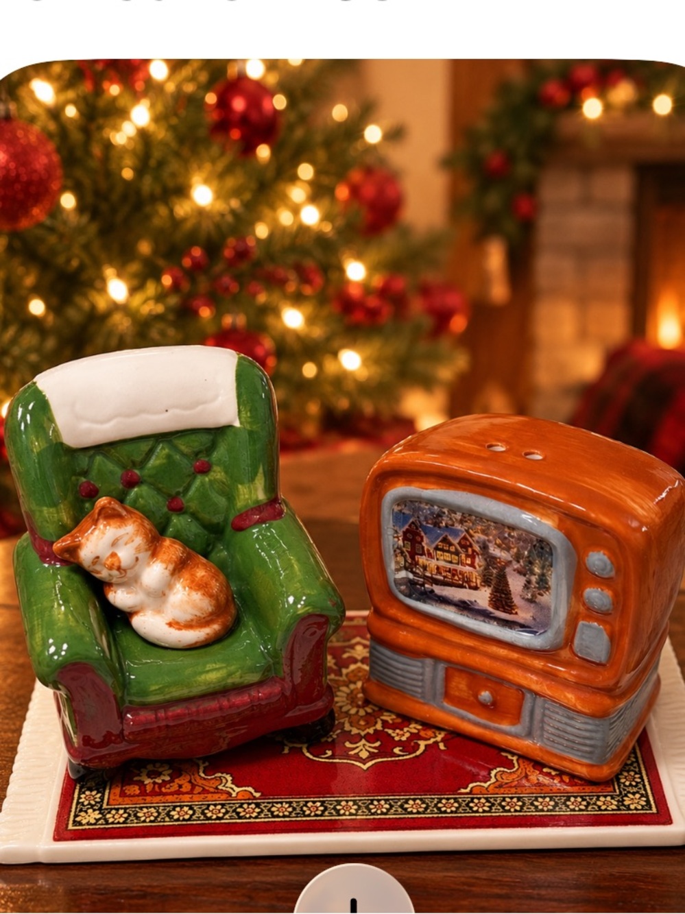 Large Cracker Barrel Green Armchair & Orange Retro TV Holiday Salt & Pepper Set